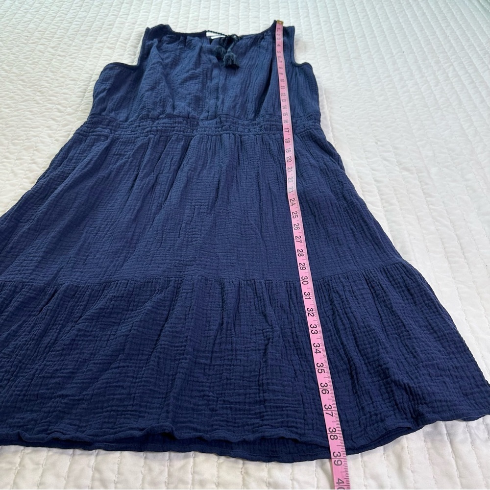 100% Cotton Navy Sleeveless Midi Dress/Swim Cover-Up With Pockets in Size L - Picture 4 of 11